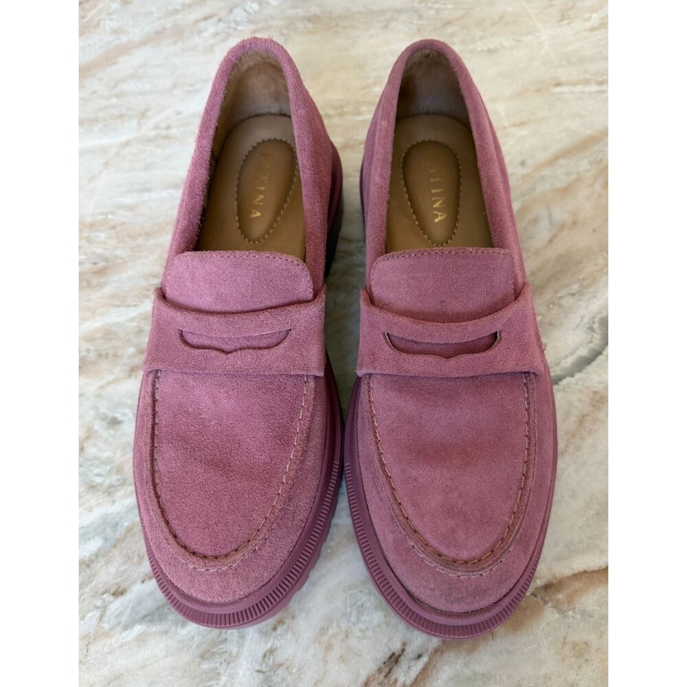 Patina Pink Suede Penny Loafers - Women Sz 8